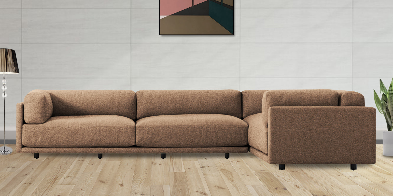 Nixon Fabric 6 Seater LHS Sectional Sofa In Cookie Beige Colour