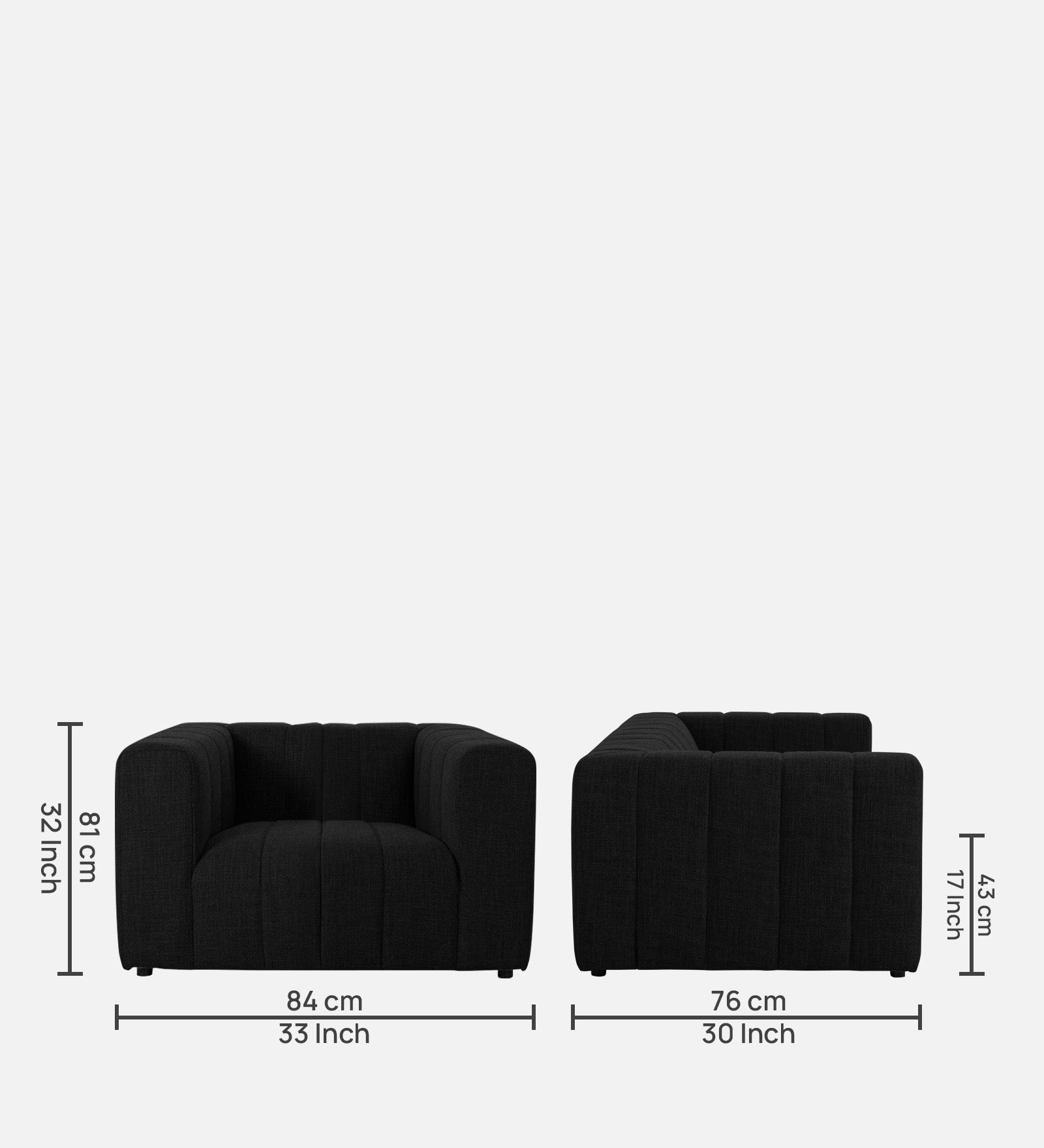 Lara Fabric 1 Seater Sofa in Zed Black Colour