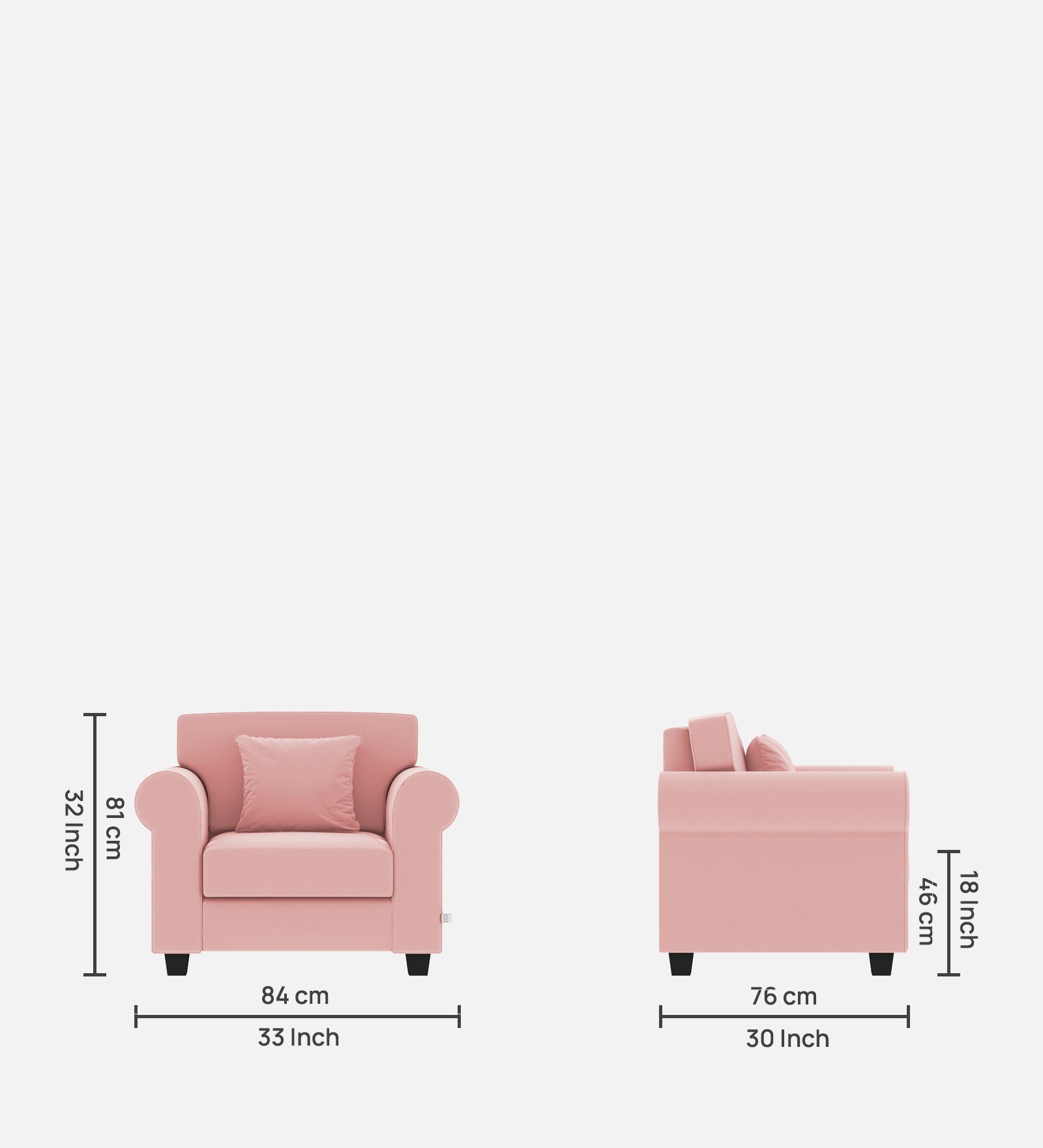 Numonk Velvet 1 Seater Sofa in Millennial Pink Colour