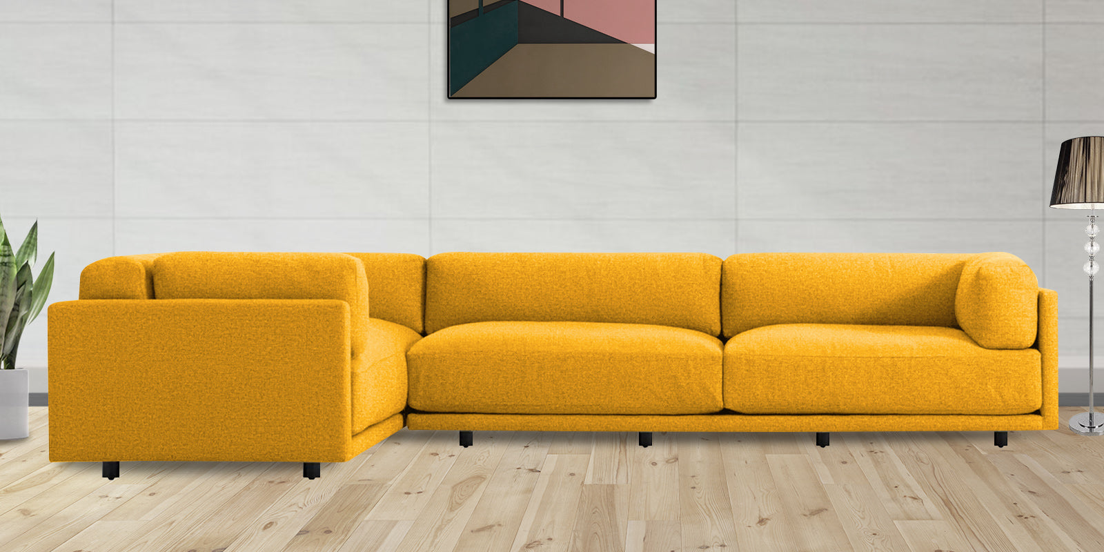 Nixon Fabric 6 Seater RHS Sectional Sofa In Bold Yellow Colour