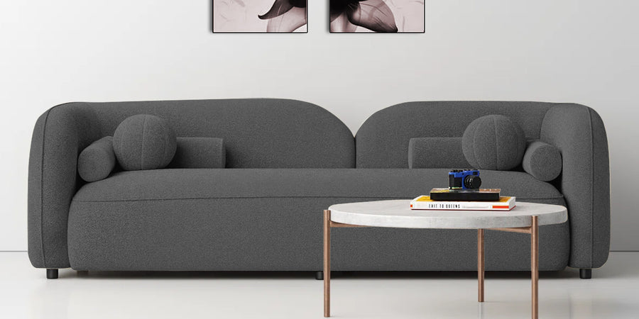 Corny Boucle Fabric 3 Seater Sofa In Lava Grey Colour - Febonic Living