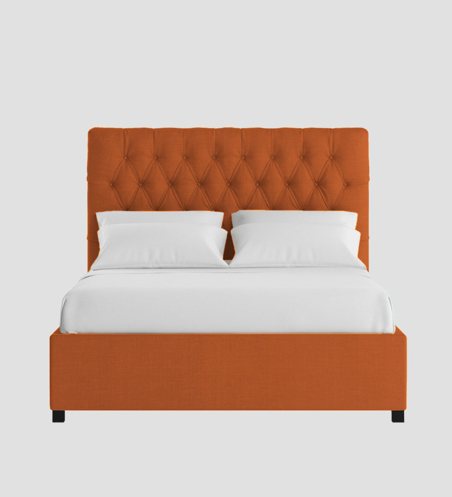 Isko Fabric Upholstered King Size Bed In Vivid Orange Colour With Box Storage - Febonic Living