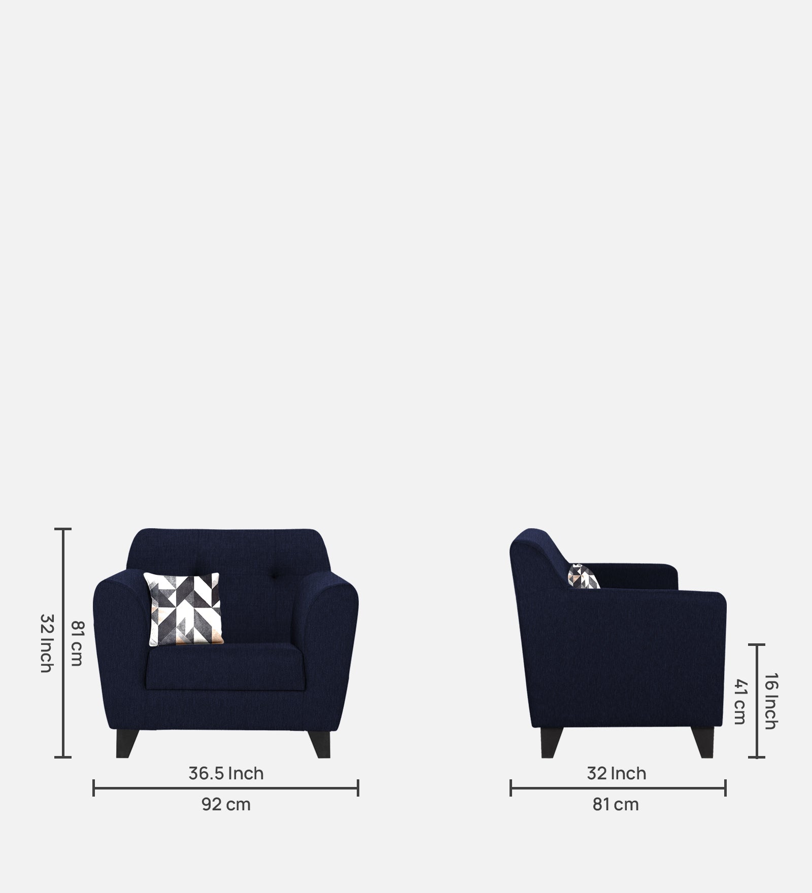 Melaan Fabric 1 Seater Sofa In Royal Blue Colour