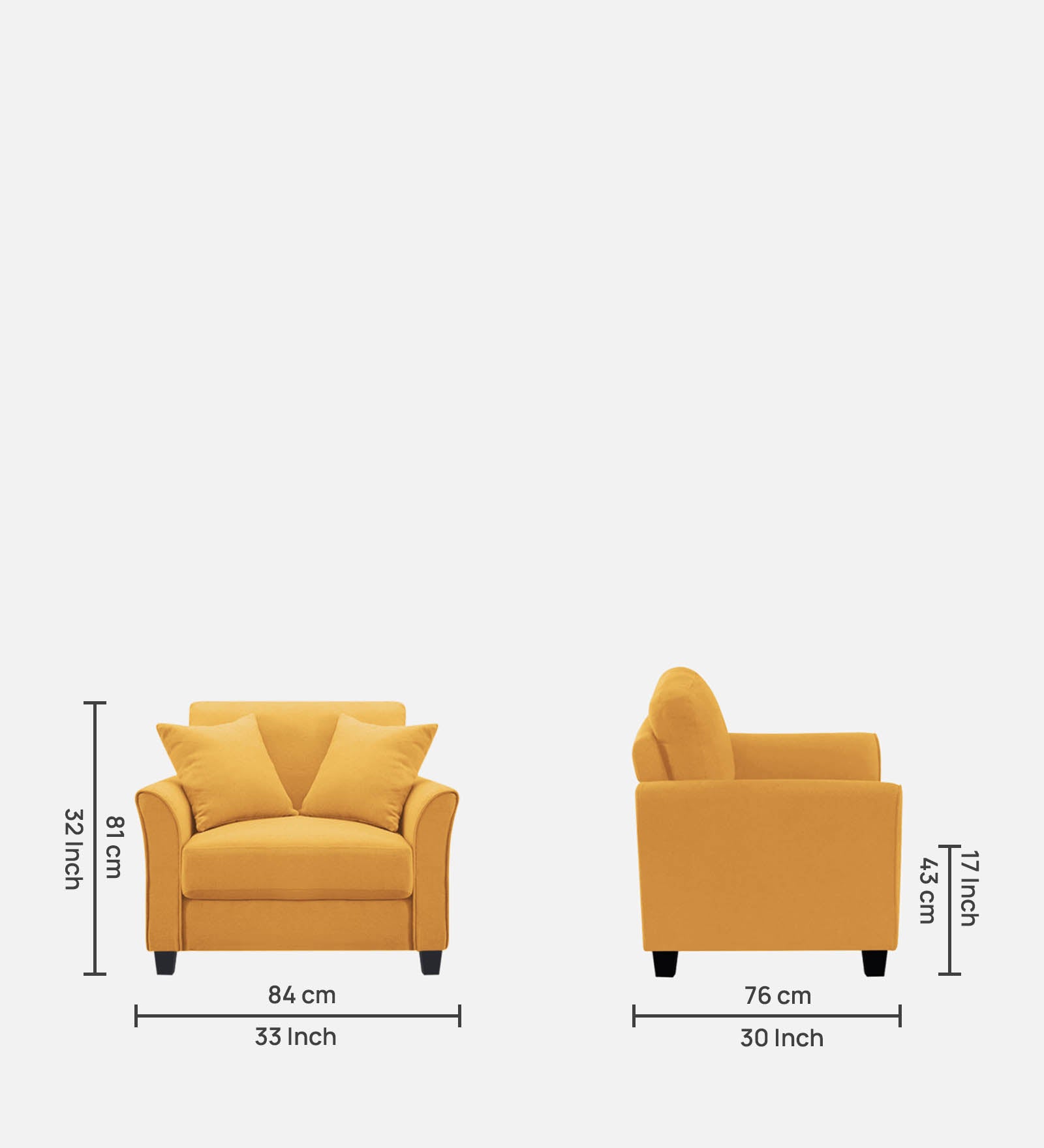 Daroo Velvet 1 Seater Sofa in Turmeric yellow Colour