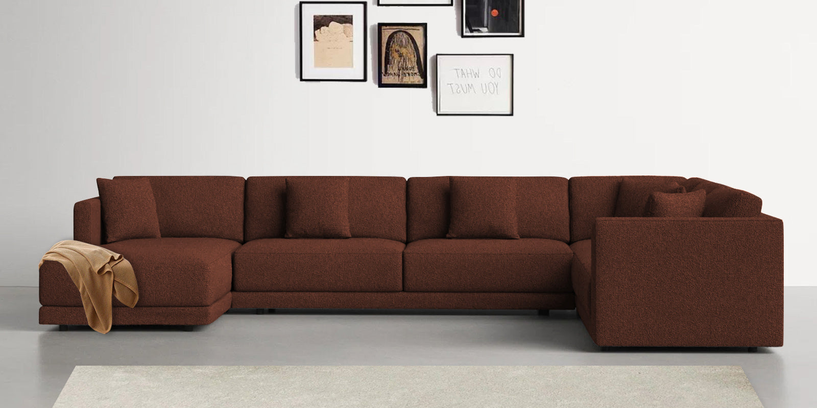 Carlin Fabric RHS 8 Seater Sectional Sofa In Coffee Brown Colour