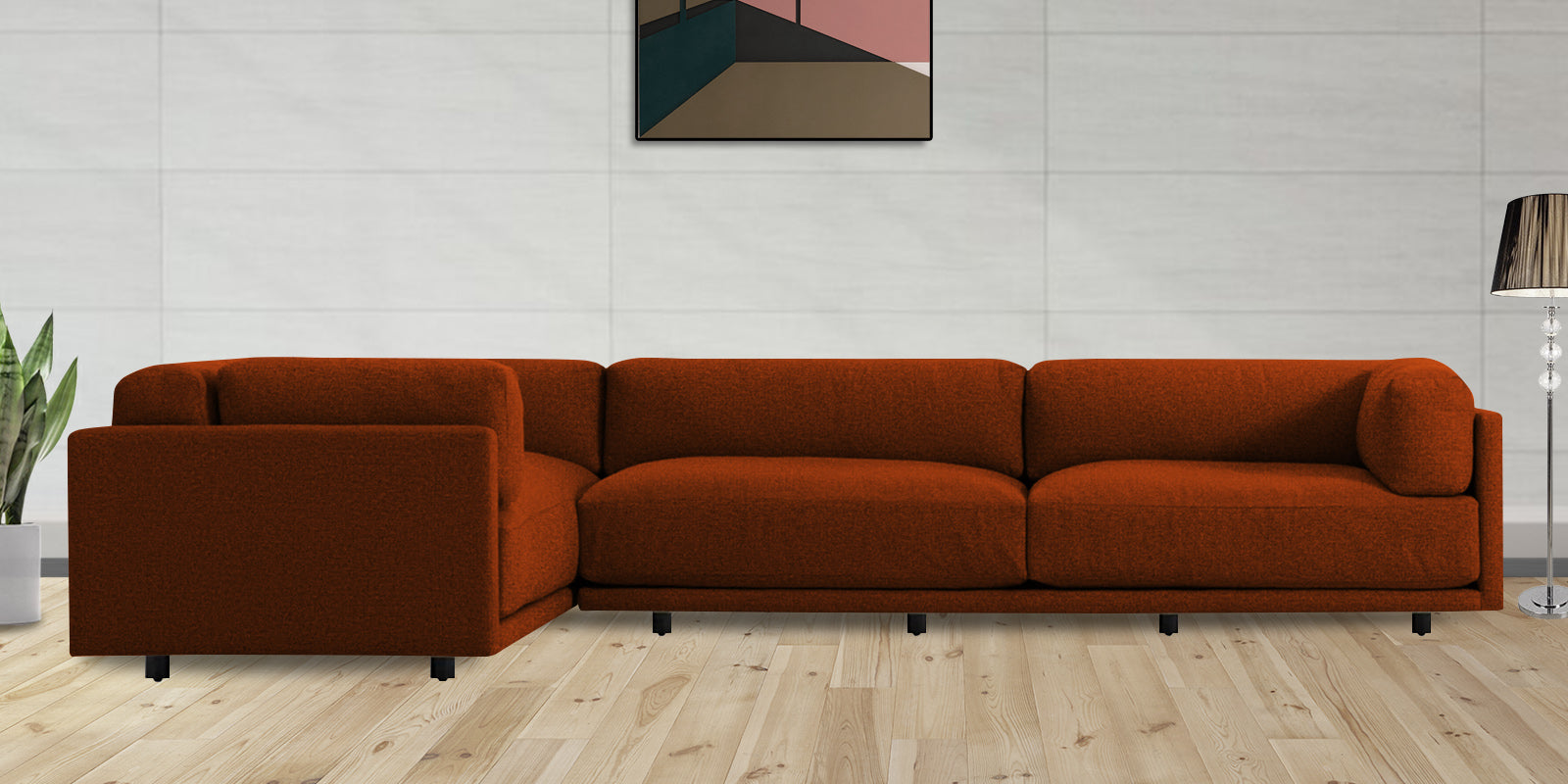 Nixon Fabric 6 Seater RHS Sectional Sofa In Burnt Orange Colour