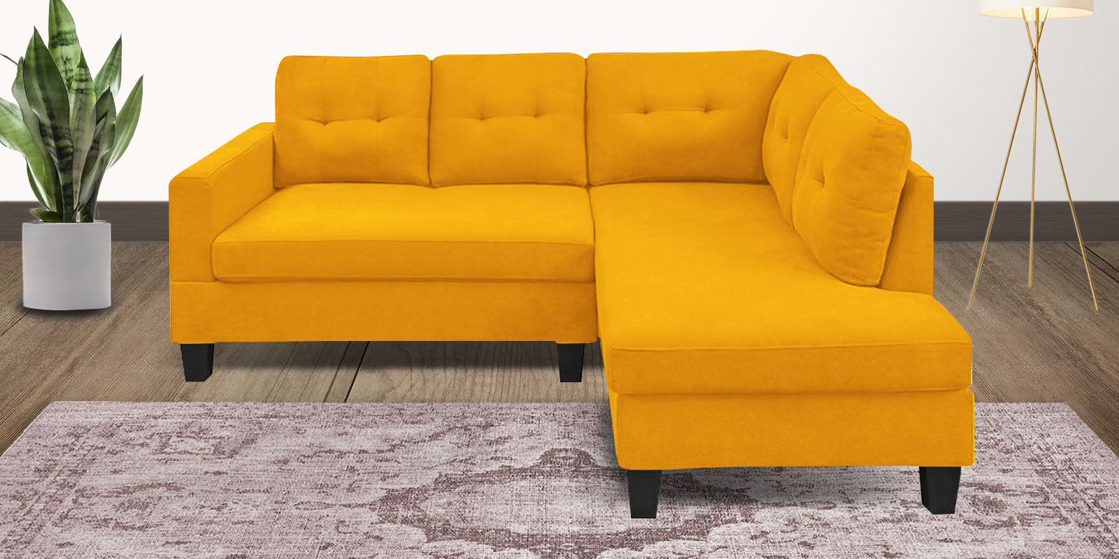 Thomas Fabric LHS Sectional Sofa (2+Lounger) in Bold Yellow Colour