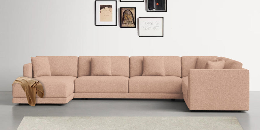 Carlin Fabric Rhs 8 Seater Sectional Sofa In Cosmic Beige Colour - Febonic Living