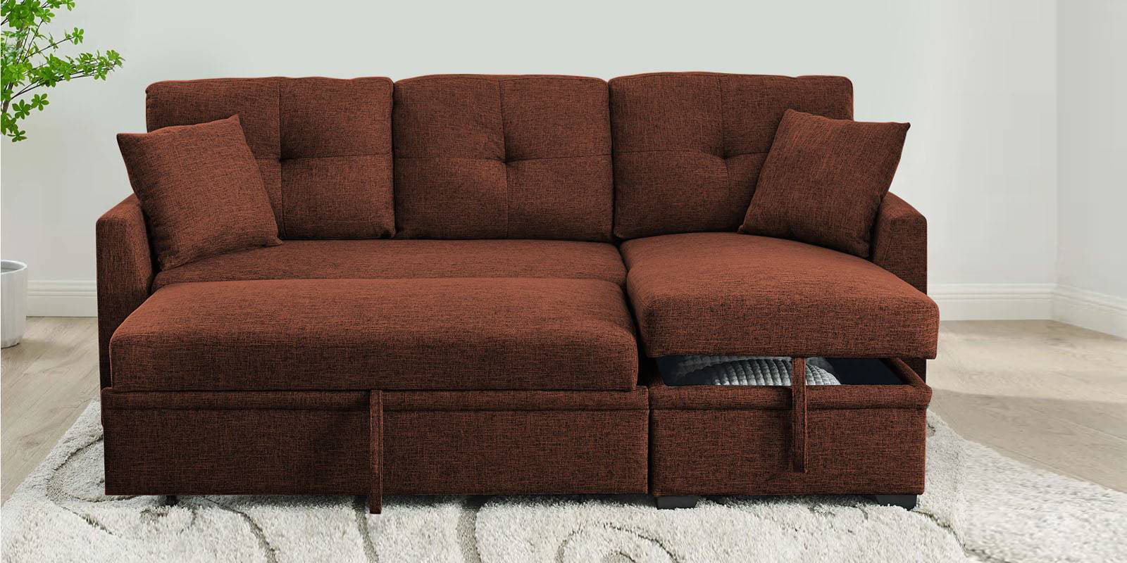 Jody Fabric 3 Seater Pull Out Sofa Cum Bed In Coffee Brown Colour