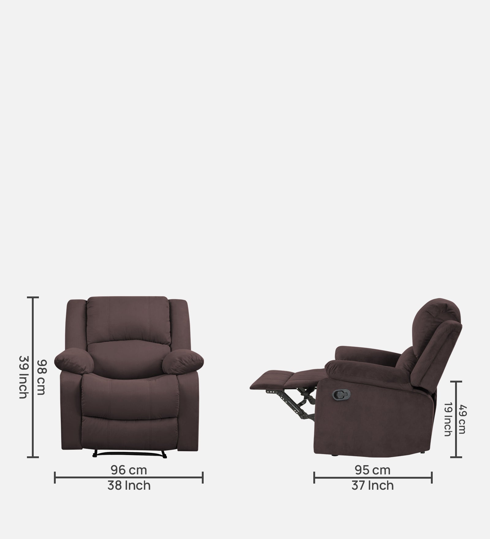 Henry Velvet Manual 1 Seater Recliner In Mocha Brown Colour