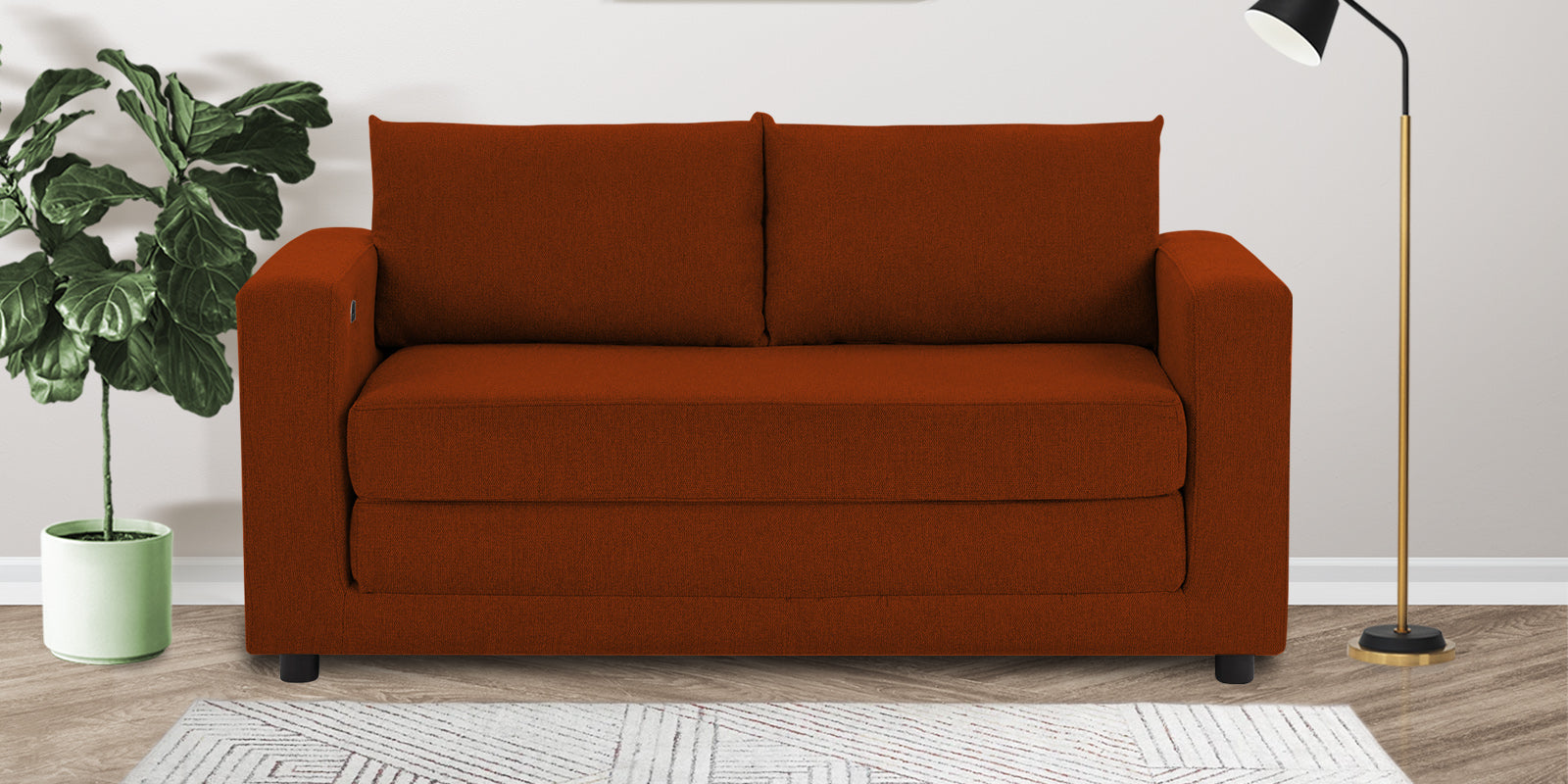 Roman Fabric 3 Seater Convertable Sofa Cum Bed in Burnt Orange Colour With Portable