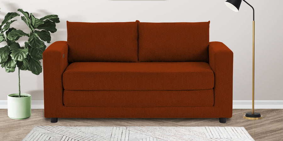 Roman Fabric 3 Seater Foldable Sofa Cum Bed In Burnt Orange Colour With Usb Port - Febonic Living