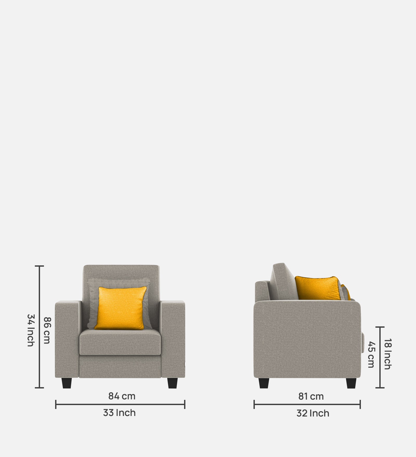 Nabi Fabric 1 Seater Sofa In Lit Grey Colour