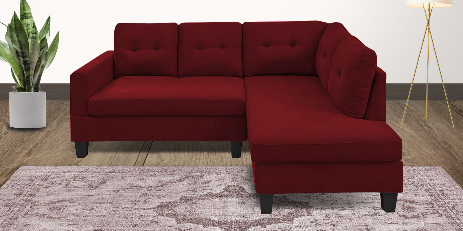 Thomas Fabric LHS Sectional Sofa (2+Lounger) in Blood Maroon Colour