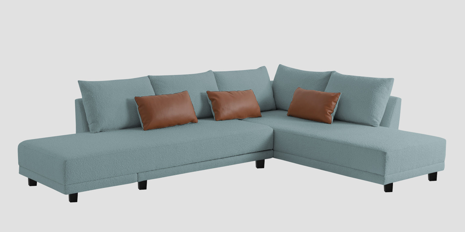 Ira Boucle Fabric LHS 6 Seater Convertible Sofa Cum Bed In Stormy Blue Colour - Febonic Living