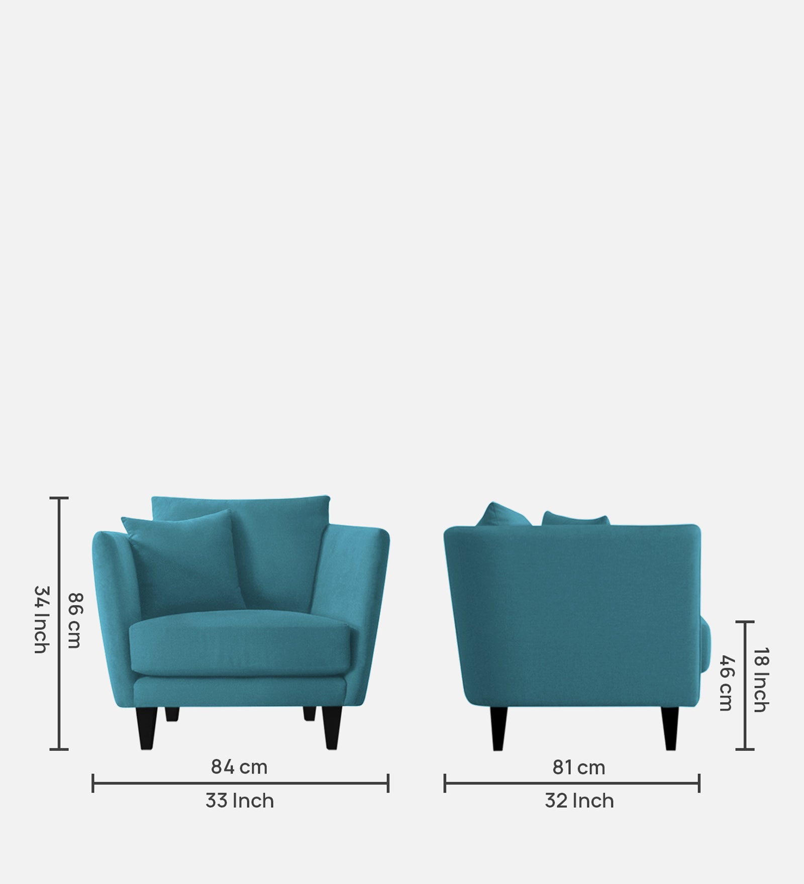 Norway Velvet 1 Seater Sofa In Aqua Blue Colour