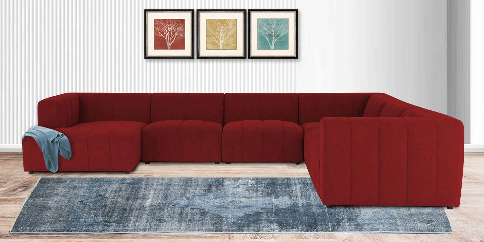 Damo Fabric RHS 8 Seater Sectional Sofa In Blood Maroon Colour