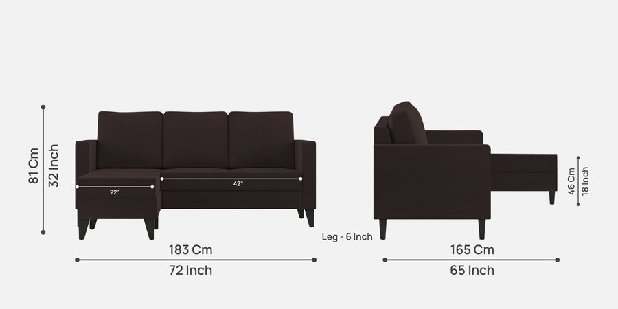 Nori Fabric Rhs Sectional Sofa 2 Lounger In Dark Brown Colour - Febonic Living