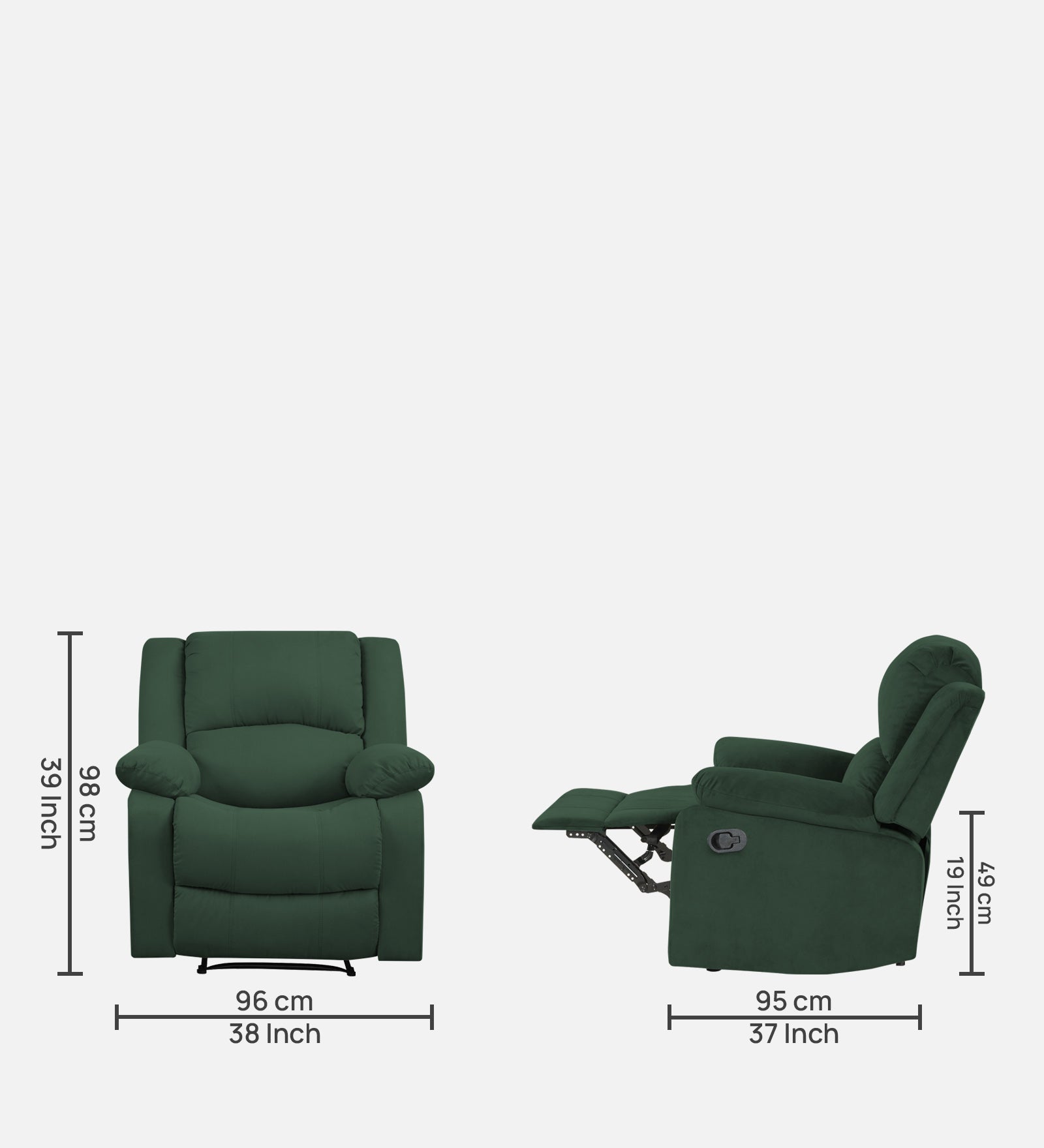 Henry Velvet Manual 1 Seater Recliner In Amazon Green Colour