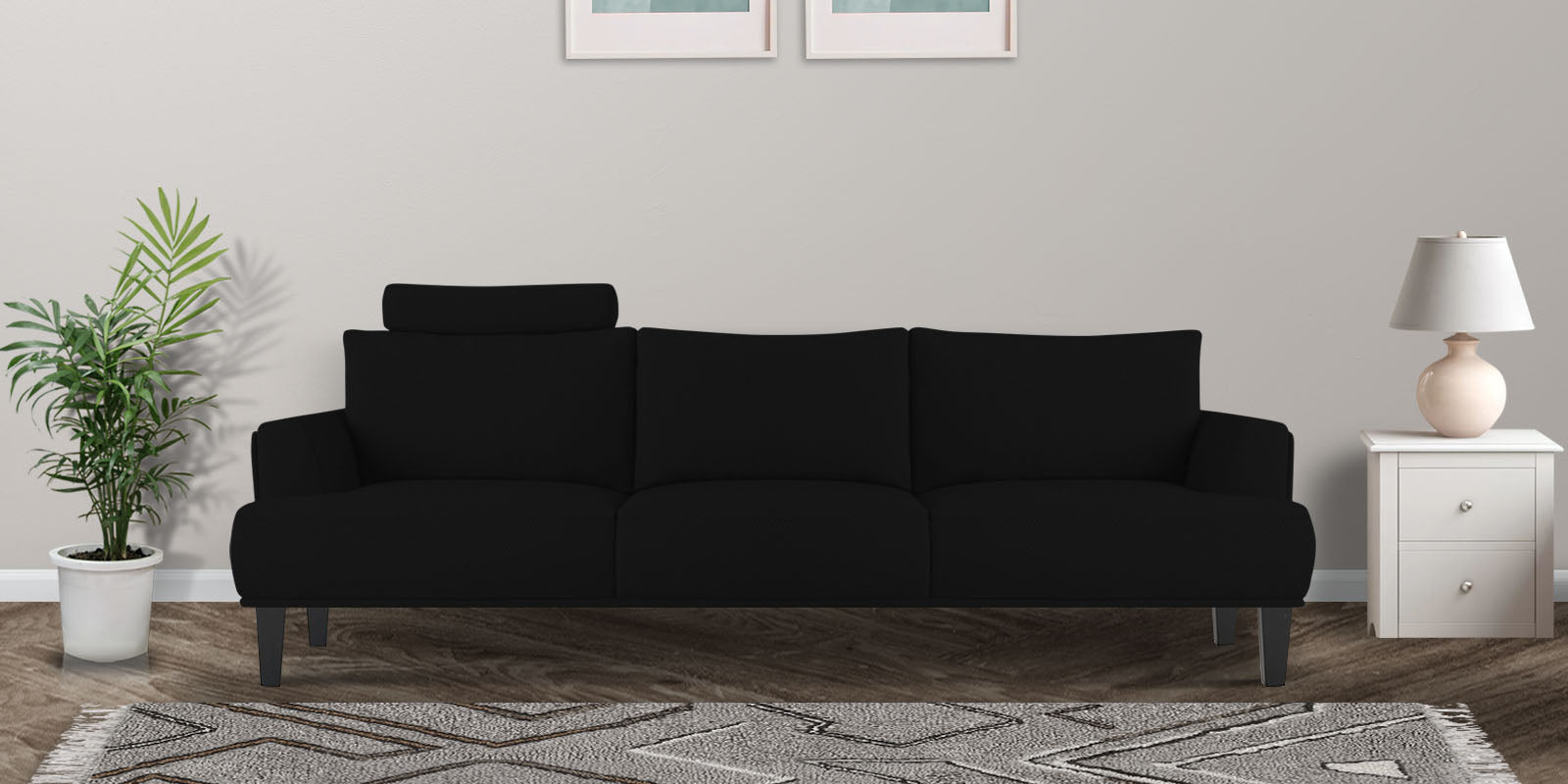 Como Fabric 3 Seater Sofa in Zed Black Colour