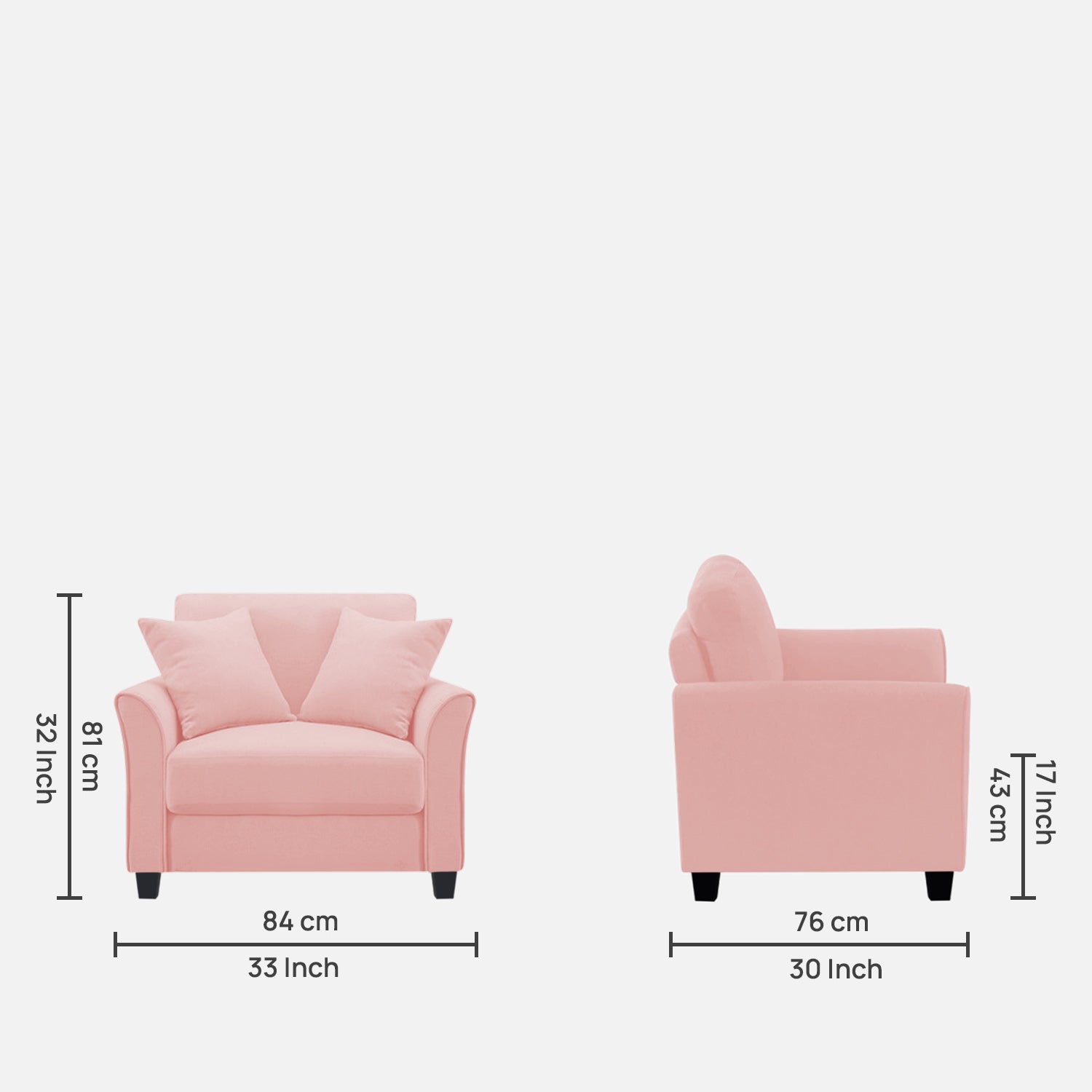 Daroo Velvet 1 Seater Sofa In Millennial Pink Colour