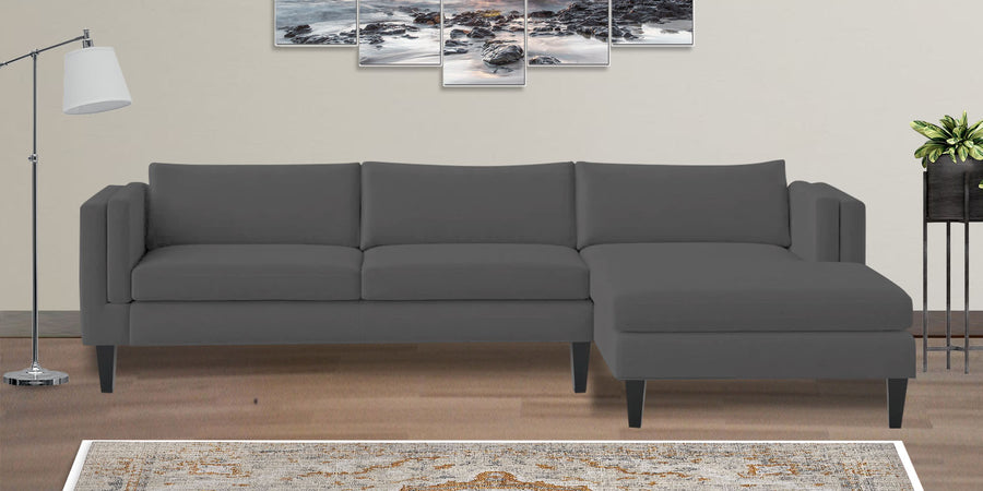 Jasper Velvet Lhs Sectional Sofa 3 Lounger In Davy Grey Colour - Febonic Living