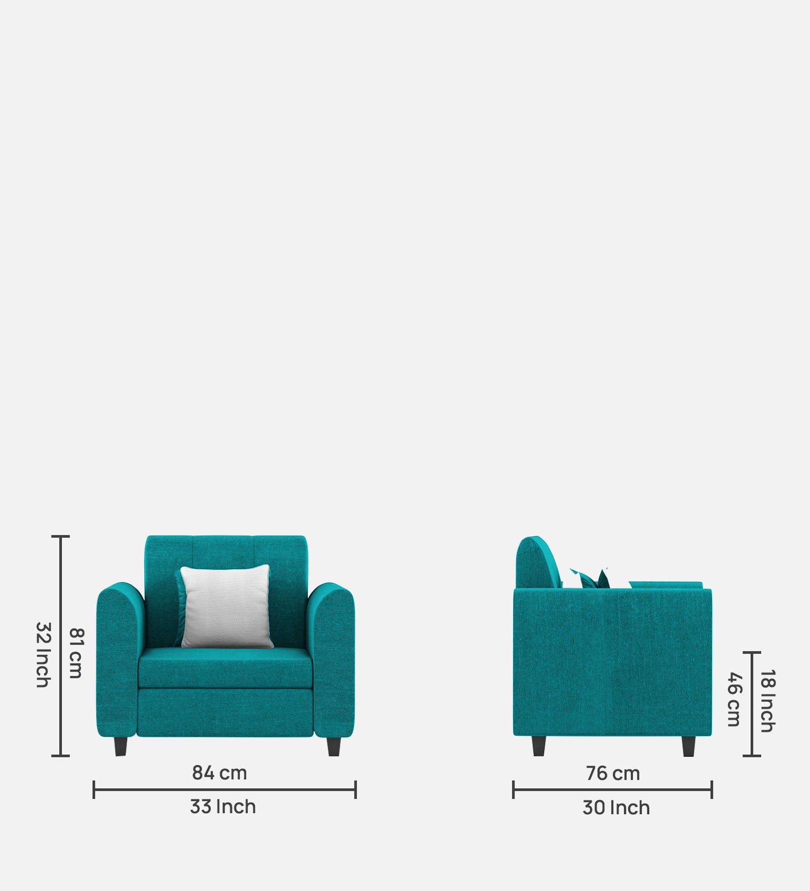 Denmark Fabric 1 Seater Sofa in Sea Green Colour