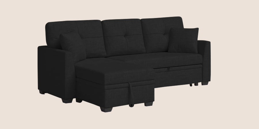 Jody Fabric 3 Seater Pull Out Sofa Cum Bed In Zed Black Colour With Storage - Febonic Living
