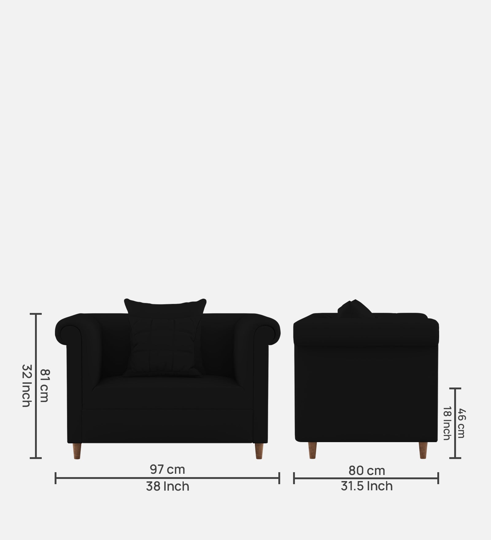 Rubi Velvet 1 Seater Sofa in Adam Black Colour