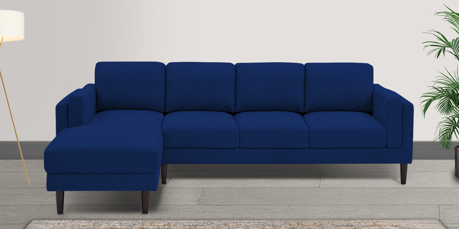 Creata Fabric RHS Sectional Sofa (3+Lounger) in Royal Blue Colour by Febonic