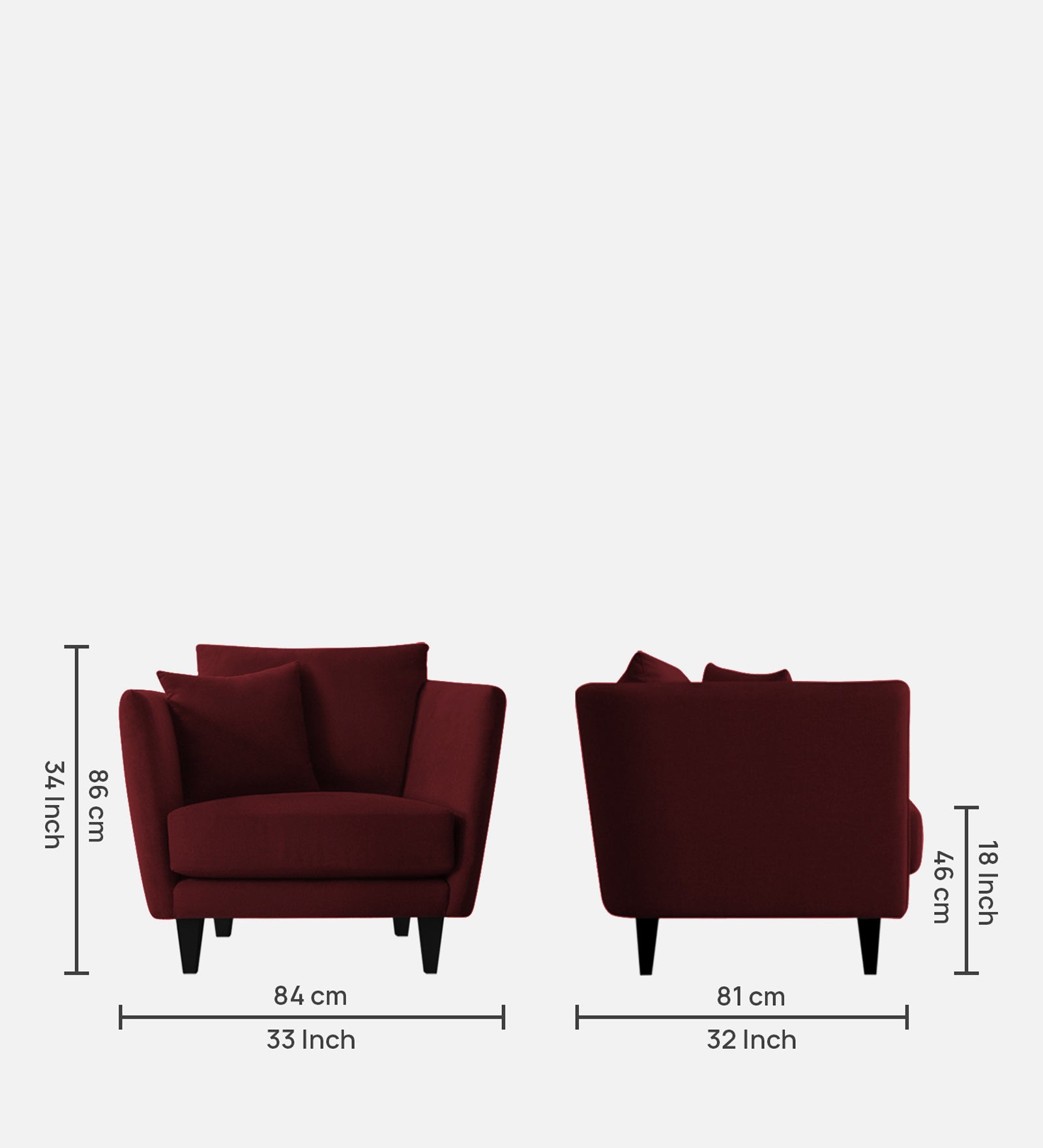 Norway Velvet 1 Seater Sofa In Blood Maroon Colour