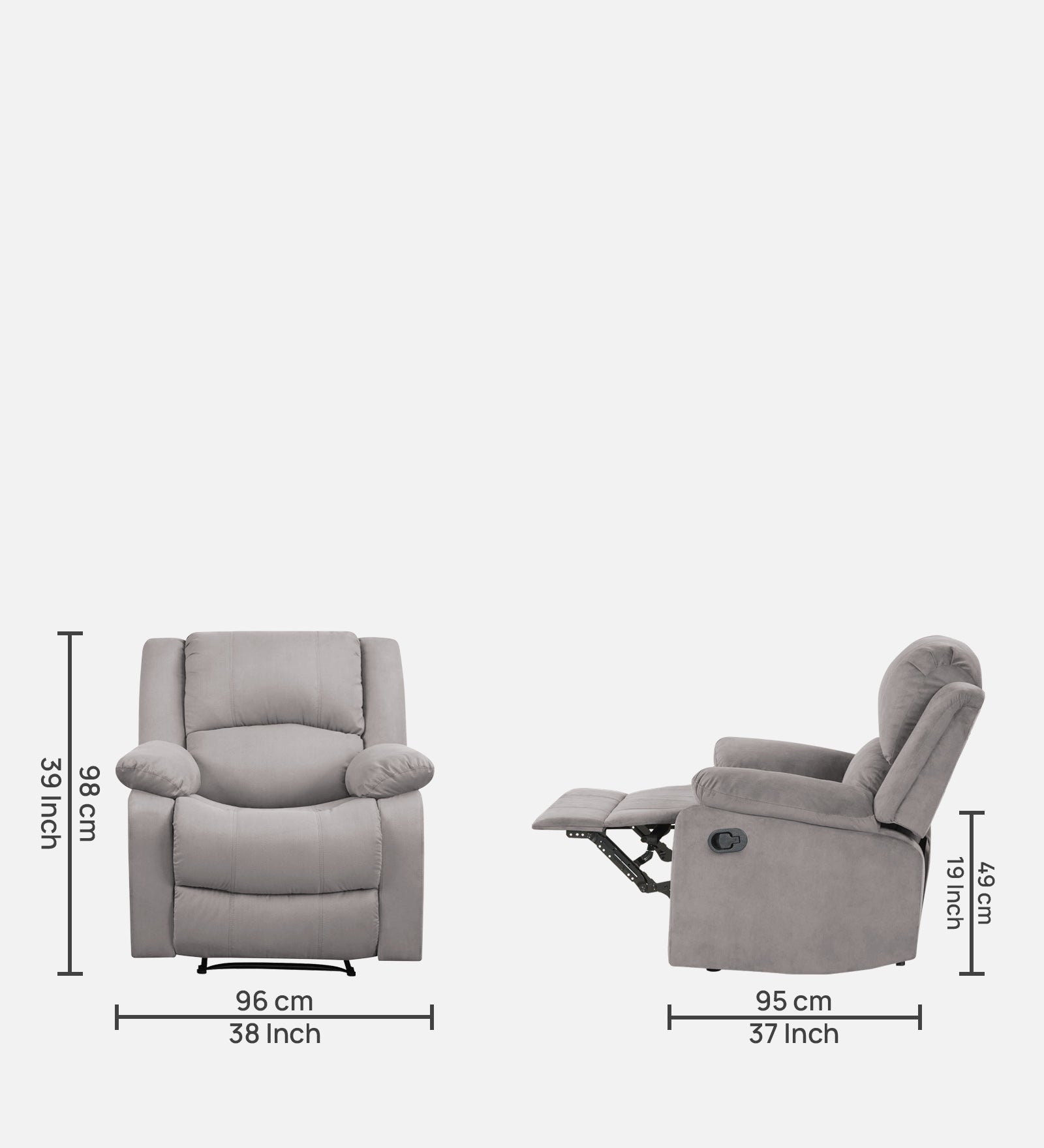 Henry Velvet Manual 1 Seater Recliner In Pearl Grey Colour