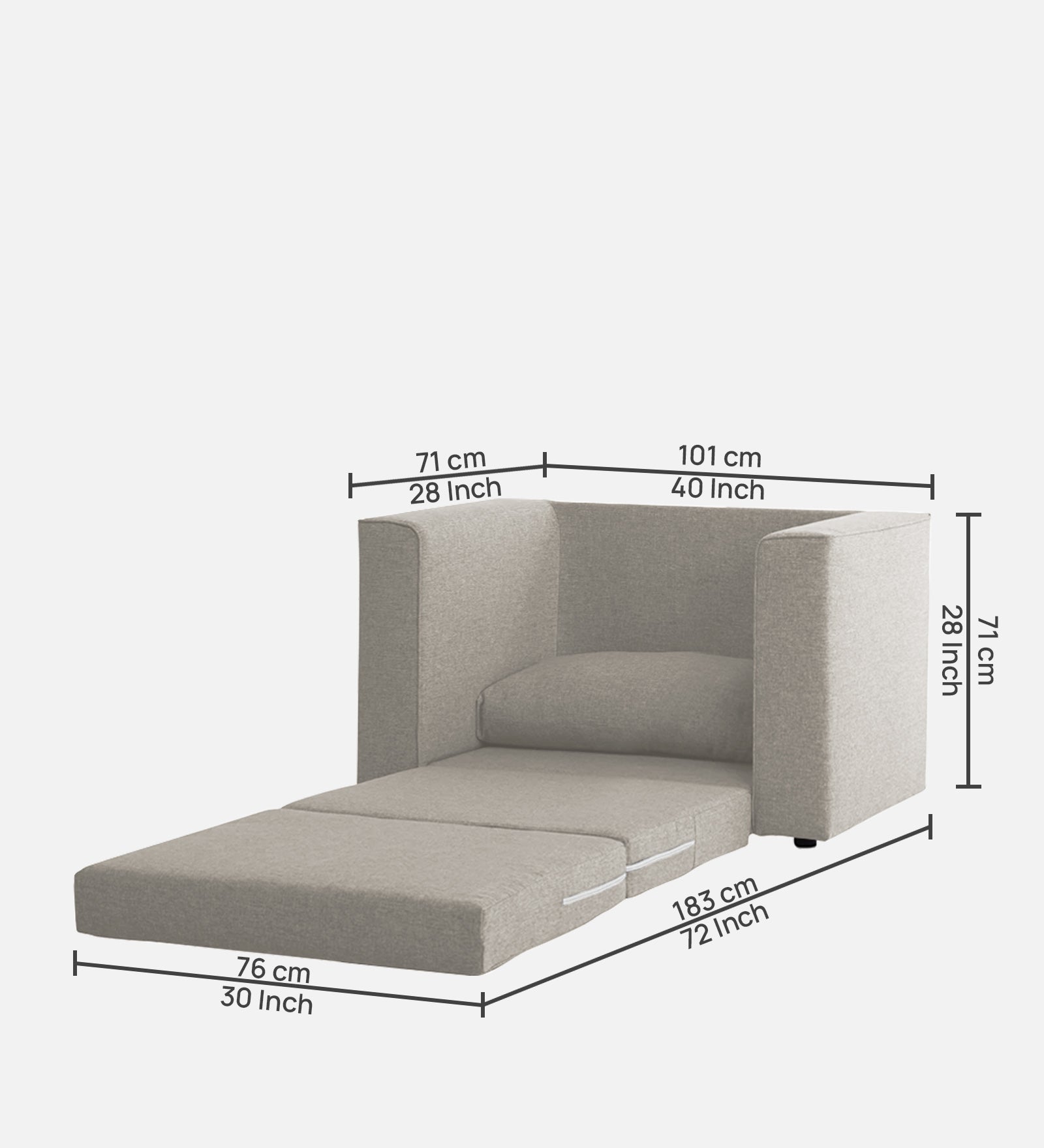 Kenia Fabric 1 Seater Convertible Sofa Cum Bed in Ash Grey Colour