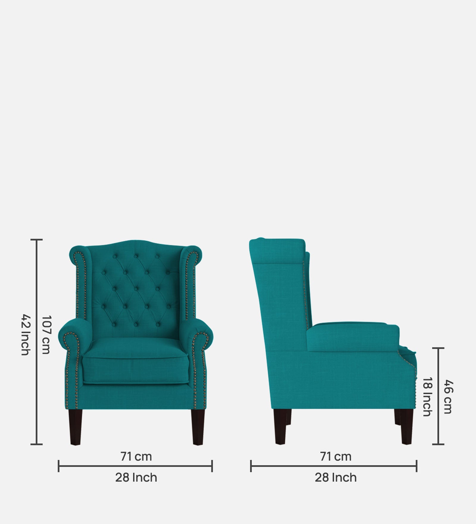 Neyub Fabric Wing Chair in Sea Green Colour