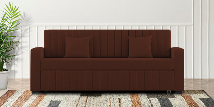 Calra Fabric 3 Seater Pull Out Sofa Cum Bed In Coffee Brown Colour With Storage - Febonic Living