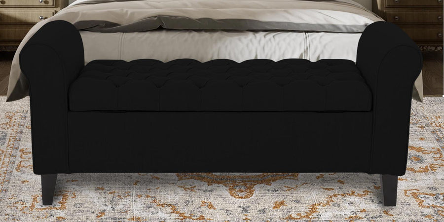 Nowia Fabric 3 Seater Recamier In Zed Black Colour With Storage - Febonic Living