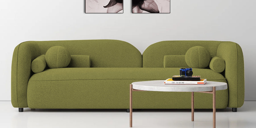 Corny Boucle Fabric 3 Seater Sofa In Apple Green Colour - Febonic Living