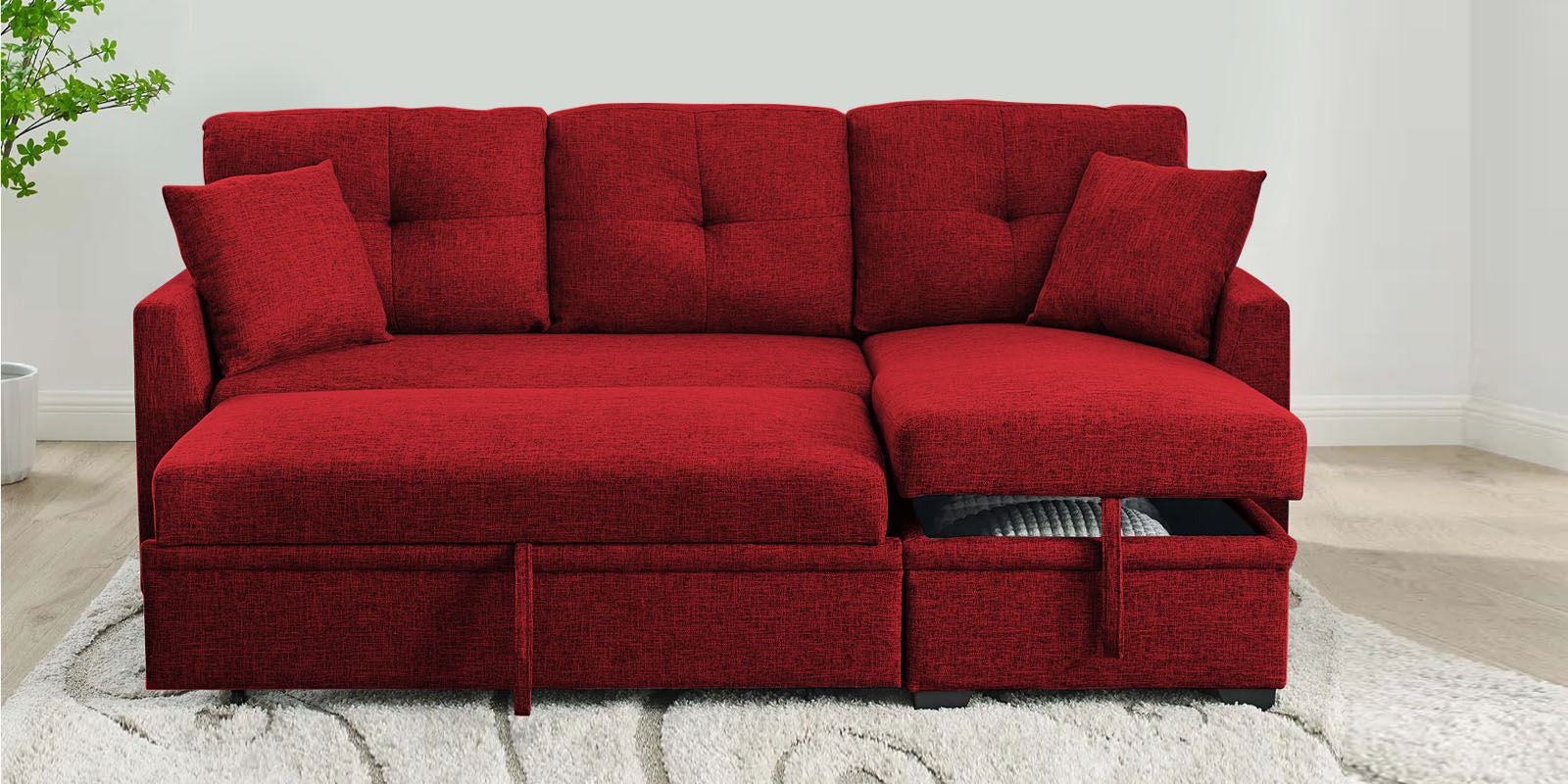 Jody Fabric 3 Seater Pull Out Sofa Cum Bed In Blood Maroon Colour