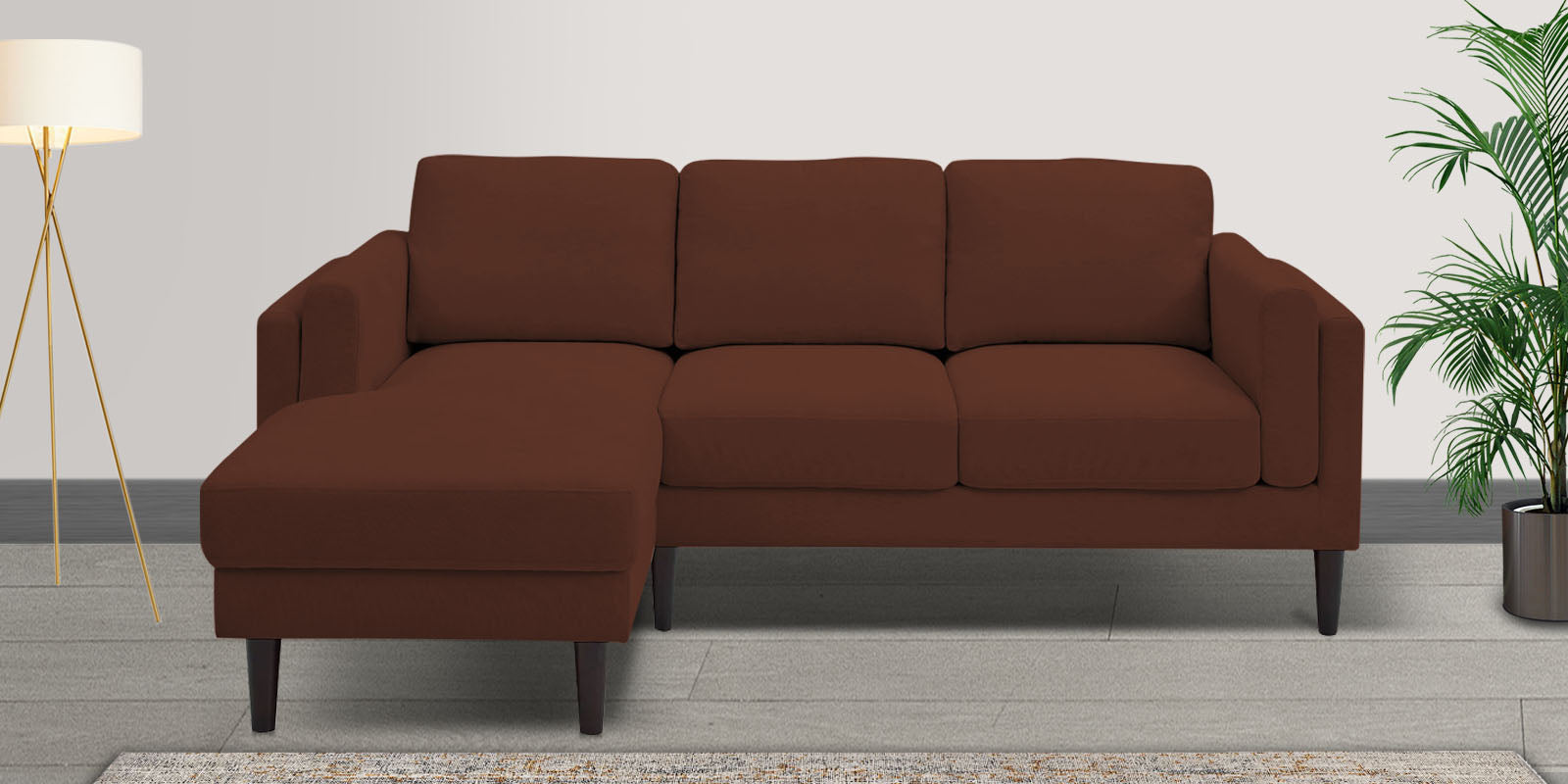 Creata Fabric RHS Sectional Sofa (2+Lounger) in Coffee Brown Colour by Febonic