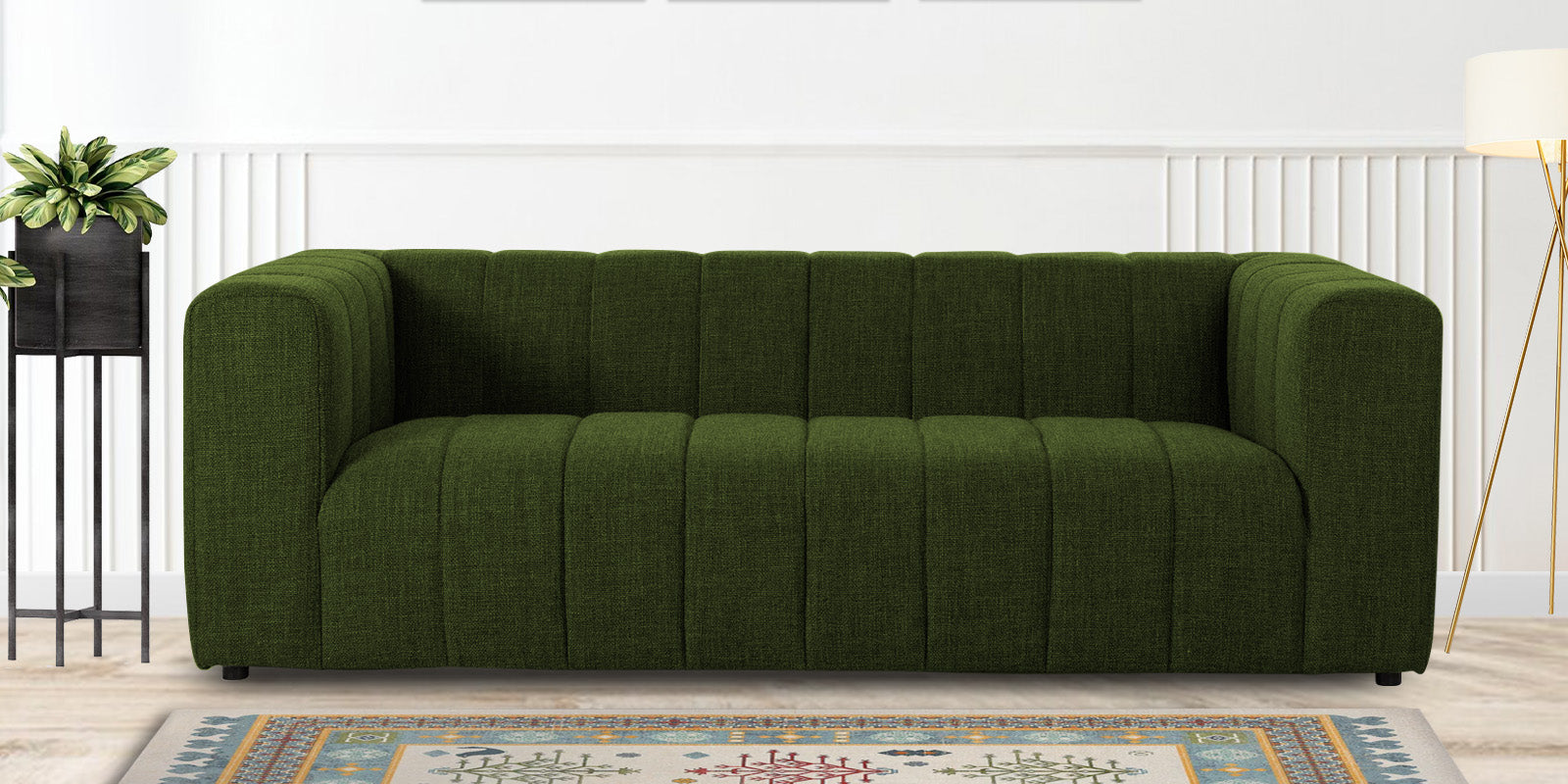 Lara Fabric 3 Seater Sofa in olive green Colour