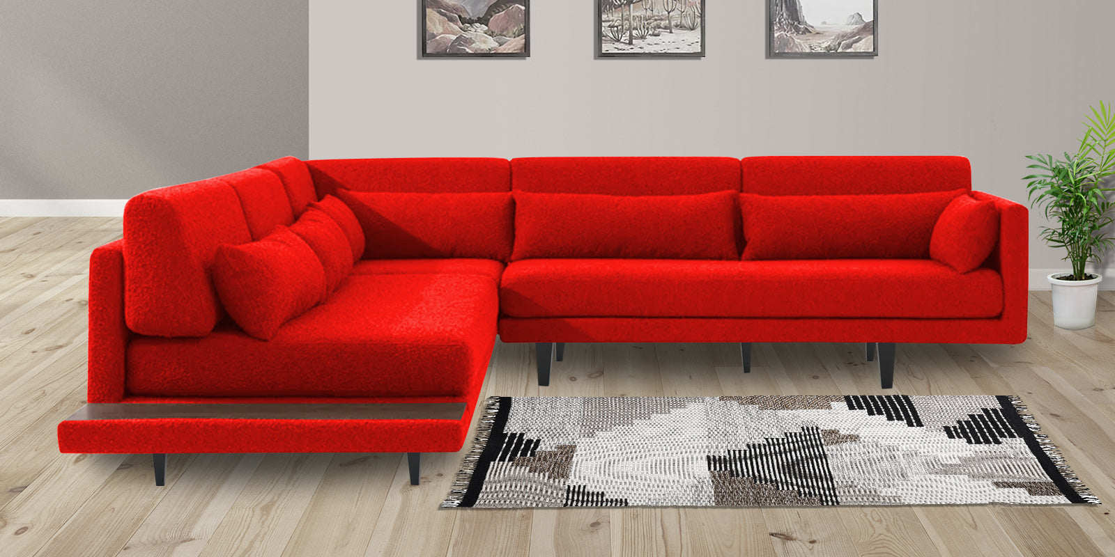 Malta Fabric 6 Seater RHS Sectional Sofa In Ruby Red Colour