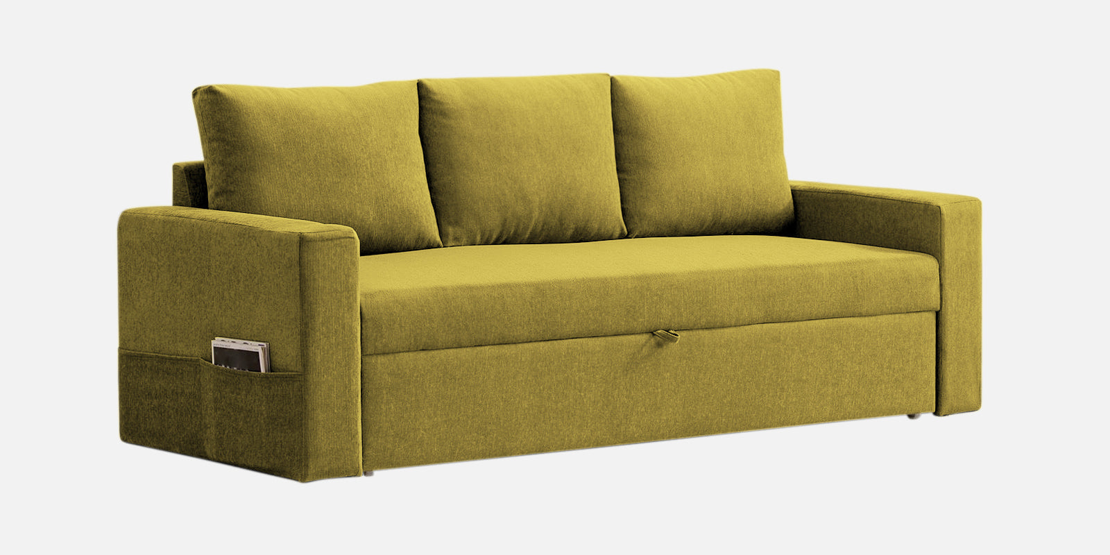 Kara Fabric 3 Seater Pull Out Sofa Cum Bed in Parrot Green Colour