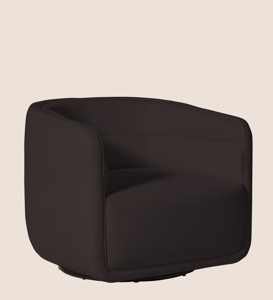 Ria Fabric Swivel Chair In Pebble Brown Colour - Febonic Living