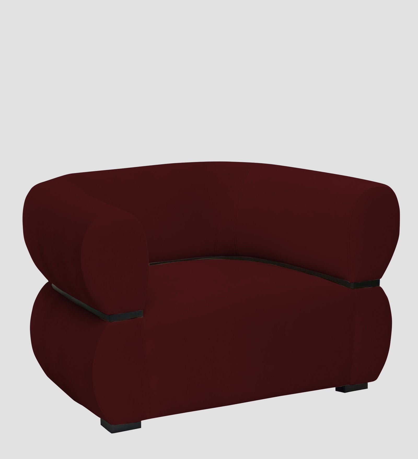 Kula Velvet 1 Seater Sofa In Blood Maroon Colour