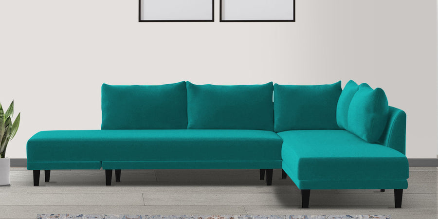 Ira Fabric Lhs 6 Seater Convertible Sofa Cum Bed In Sea Green Colour - Febonic Living