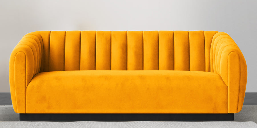 Ferry Velvet 3 Seater Sofa In Saffron Yellow Colour - Febonic Living