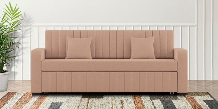 Calra Fabric 3 Seater Pull Out Sofa Cum Bed In Cosmic Beige Colour With Storage - Febonic Living