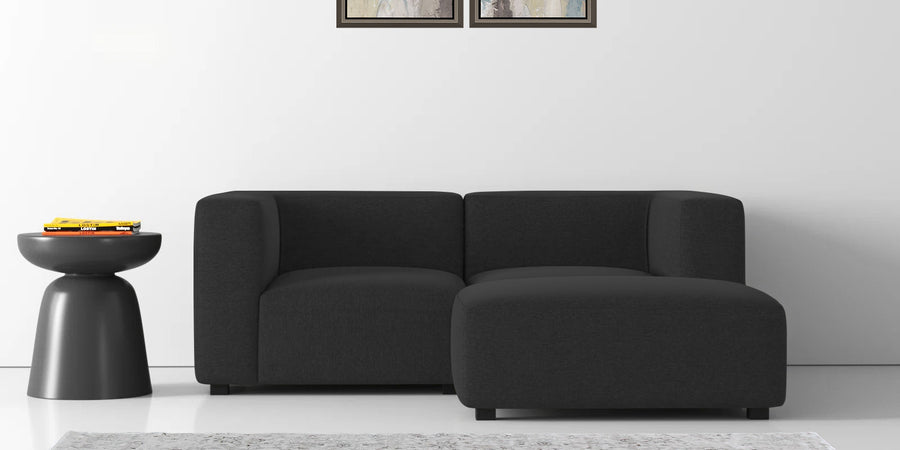 Dora Velvet Lhs Sectional Sofa 2 Ottoman Lounger In Davy Grey Colour - Febonic Living