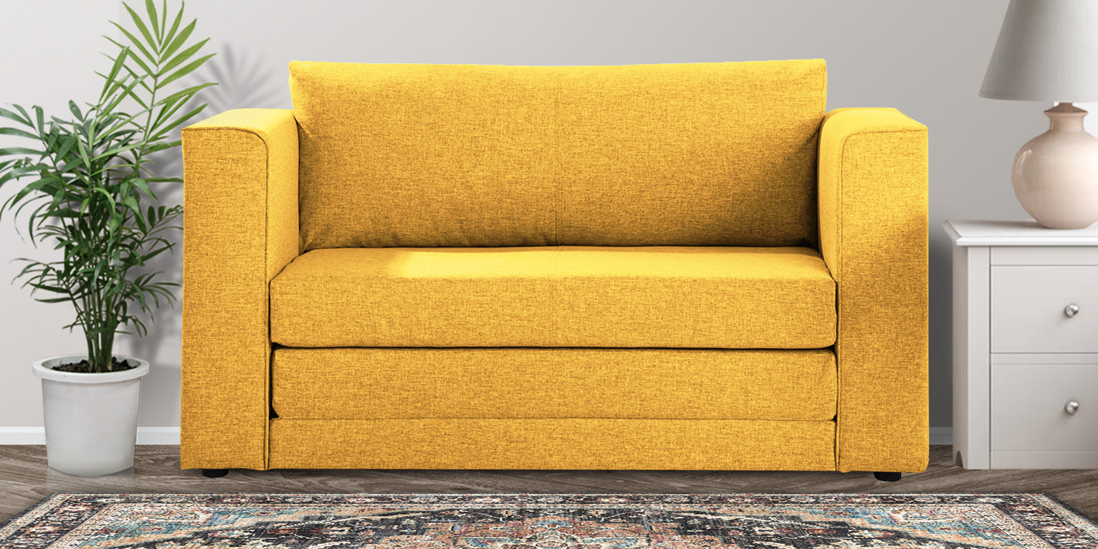 Kenia Fabric 2 Seater Convertible Sofa Cum Bed in Bold Yellow Colour