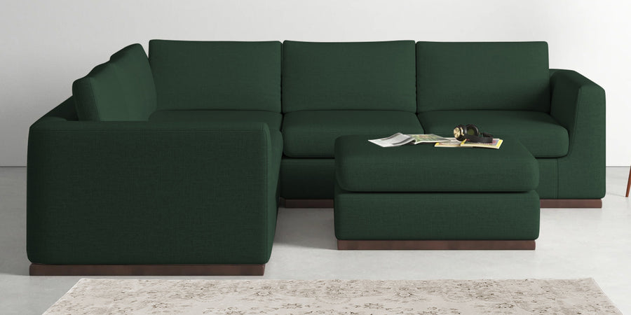 Freedom Velvet 6 Seater Lhs Corner Sofa In Amazon Green Colour With Ottoman - Febonic Living